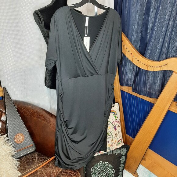 NWT!! Beigai Ruched BLACK Asymmetrical Dress - Picture 2 of 8